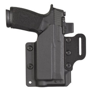 Mission First Tactical has been awarded patent number 12,276,478 B2 from the U.S. Patent and Trademark Office for its new Pro Series Holster and Guardian Series holster technology. The patent includes protection for In-line Magnetic Retention, Built-in Vertical Wedge and the Optimized Belt Claw technology. The utility patent, US 12,276,478 B2, was granted to Mission First Tactical and inventors Bobby McGee and Christopher Pettit. The protection for the intellectual property includes ownership of in-line magnetic retention that provides an 11-pound maximum pull using a strong Neodymium magnet. The system maintains a fully loaded pistol in the holster without any locking devices. This innovative retention does not key off of the weapon mounted light. In addition, the design brings the top of the pistol closer to the body for ultra-concealment, and a wedge against the body helps prevent holster slump/sagging. The holters also feature an ambidextrous belt claw, with stackable thickness shims and height adjustability. “Our relentless pursuit of excellence drives us to constantly push the boundaries of innovation in our products,” said, Bobby McGee, executive vice president of product management & innovation at Mission First Tactical. “We are committed to providing industry-leading products that meet the demands of our customers, service members and law enforcement.”